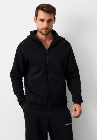 Худі тринитка утеплена чоловічий на блискавці чорний